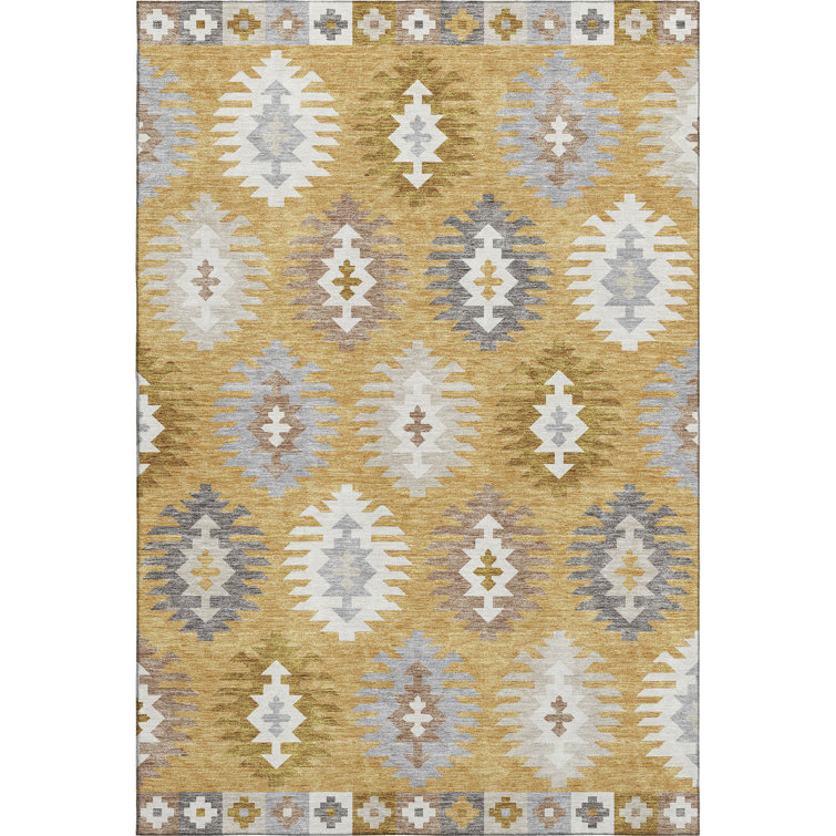 Premium Machine Washable Prisco Gold Rug
