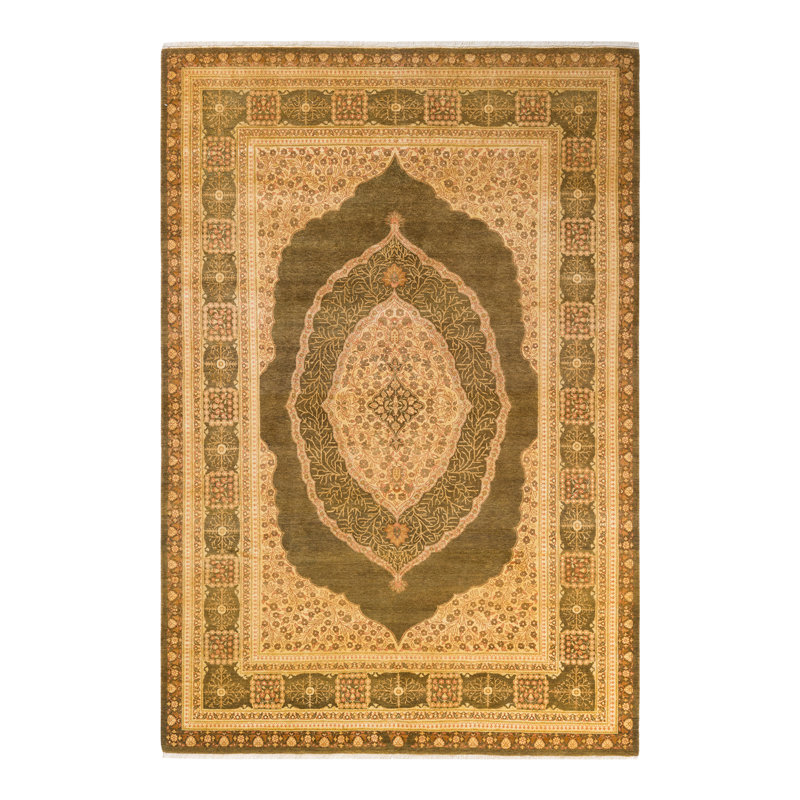 Tapis unique vert / jaune / orange noué à la main Oakhur 6 pi 1 po x 8 pi 10 po