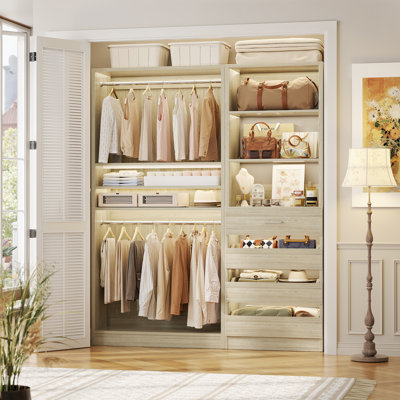57" W Closet System With Drawers And Hanging Rods