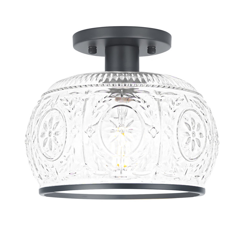 Vintage Black Semi-Flush Mount Ceiling Light With Clear Globe Glass Shade, For Kitchen, Hallway, Bathroom, Closet, Entryway Lighting