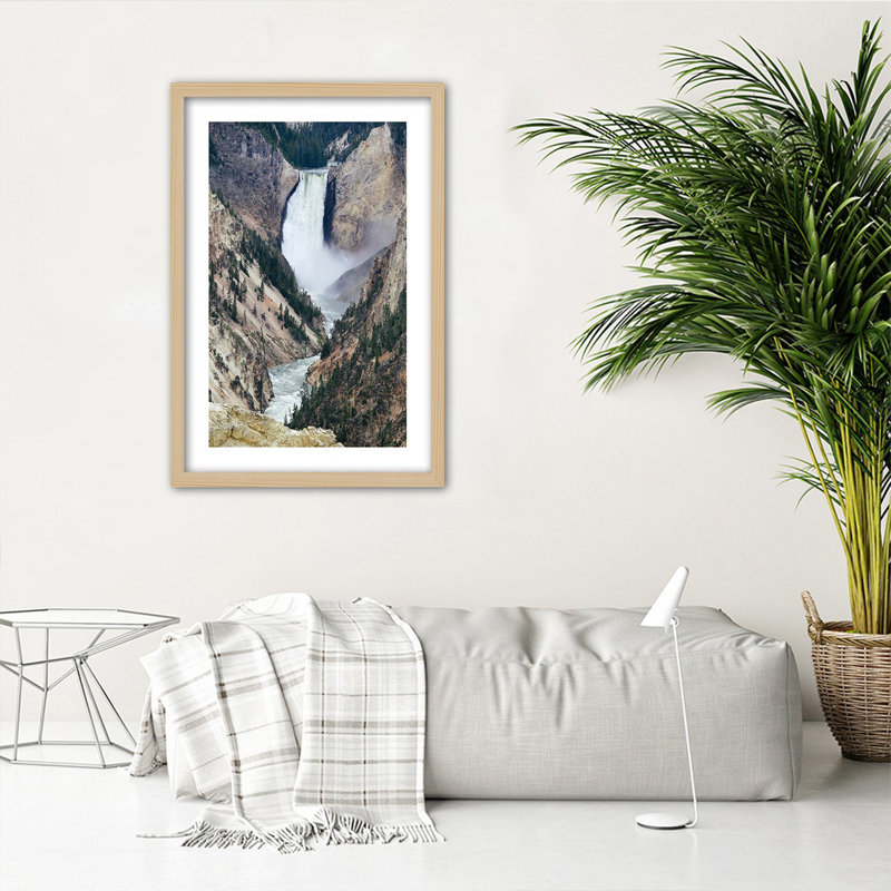Waterfall - Single Picture Frame Print, Light Brown, 60cm H x 40cm W