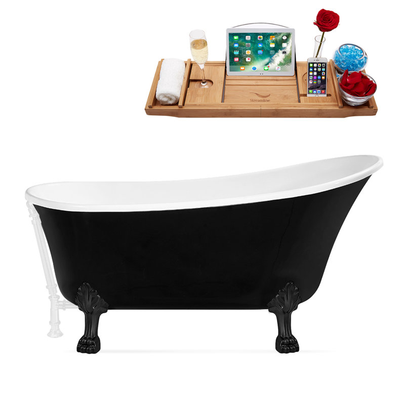 1501.1mm x 701mm Soaking Acrylic Bathtub, Glossy White, Matte Black
