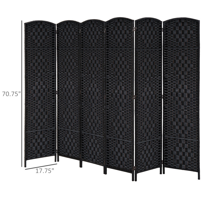 Paravent en osier 6 panneaux 6 pi de hauteur - noir, H 70,75 po x l 106,25 po x P 0,75 po, Noir