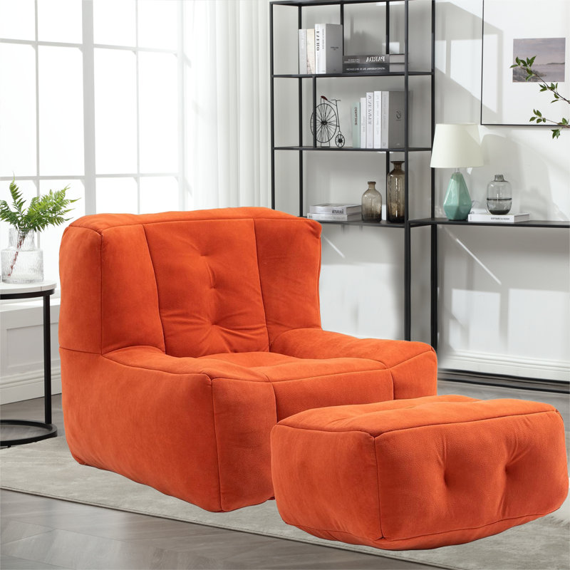 Plush Memory Foam Bean Bag Chair with Ottoman | Ergonomic Lazy Sofa for Adults | Super Soft Modern Design for Living Room/Bedroom/Apartment