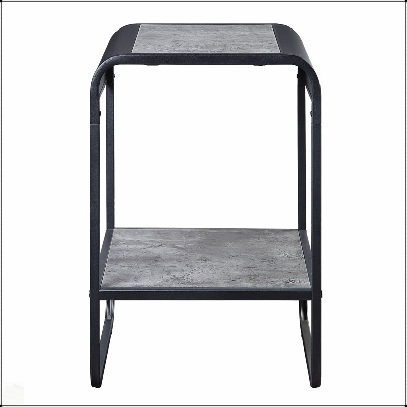 Table de bout à 1 tablette en béton gris et noir avec bords arrondis pour une vie moderne et un rangement supplémentaire