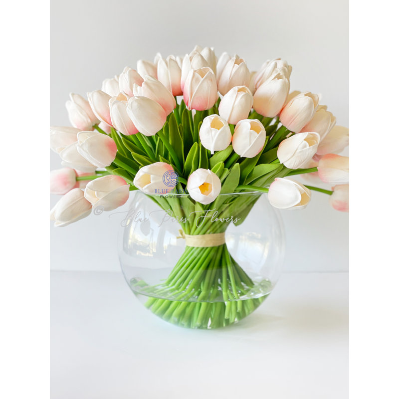 Arrangement floral moderne 60 tulipes, Rose clair
