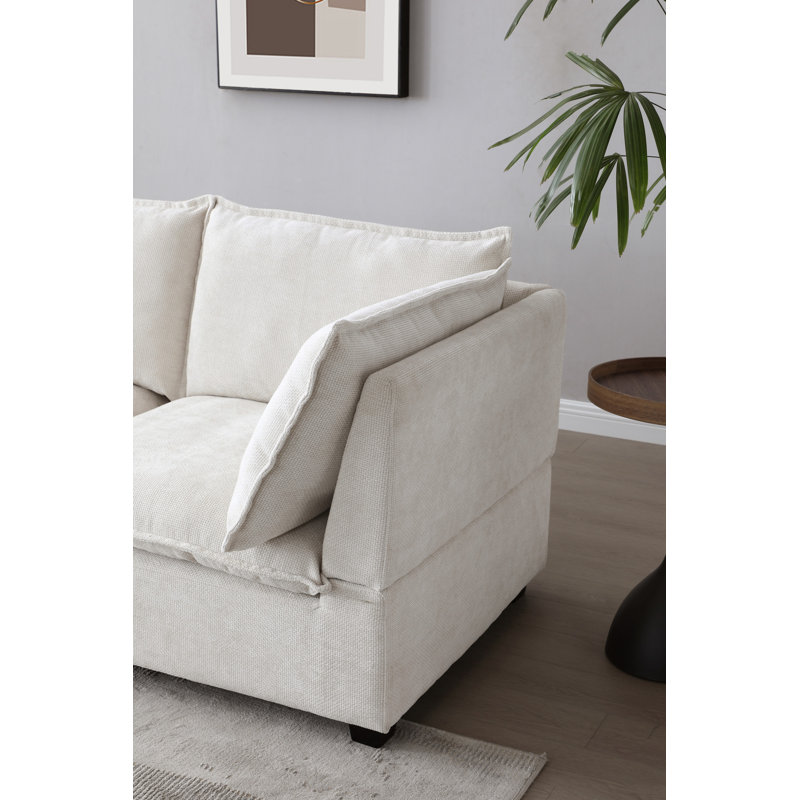 Modular Sectional Sofa, Linen Fabric Couch Set with Convertible Ottoman,U shaped sofa, Beige