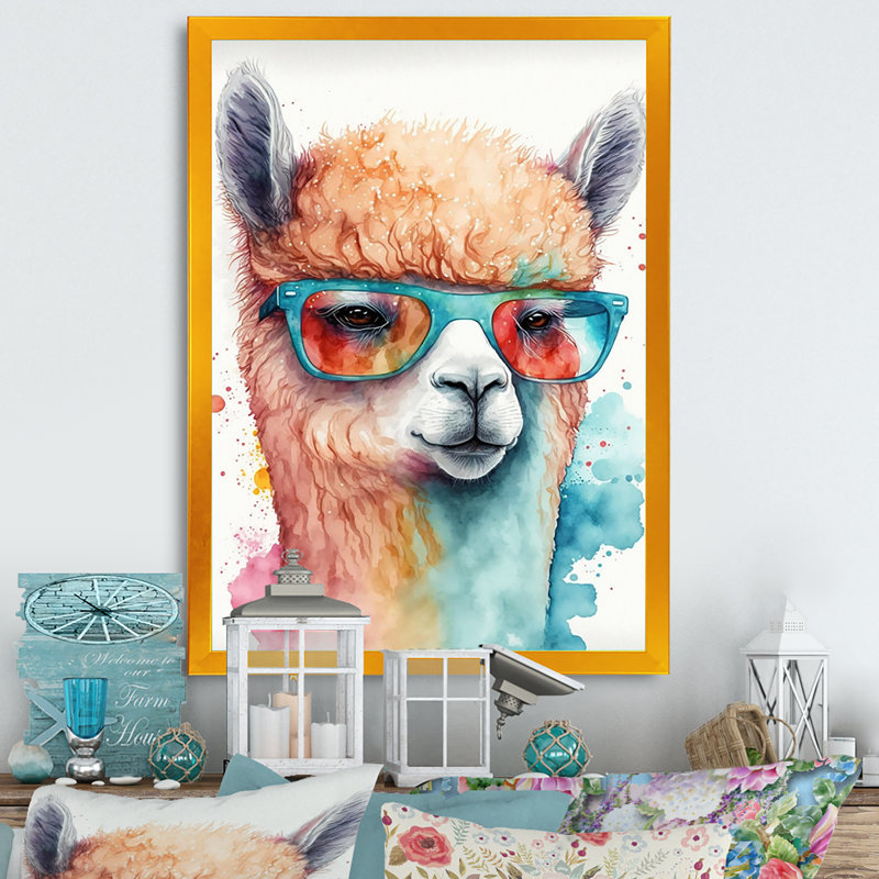 «Cool Alpaca with Sun Sun Watercolor IV», reproduction sur toile, H 40 po x l 30 po x P 1,5 po