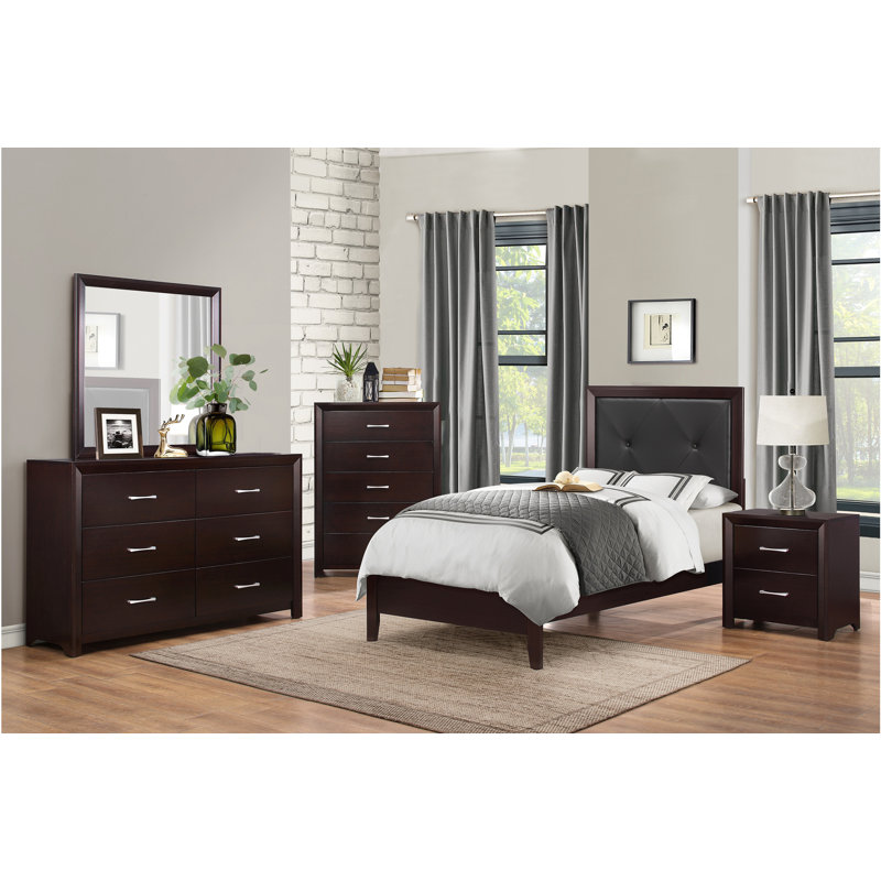 Piece Bedroom Set, Espresso, Full/Double, 3 Pieces: Bed, Dresser, Mirror