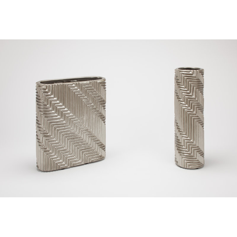 Porcelain Table Vase, 14" H x 12" W x 4.5" D, Silver