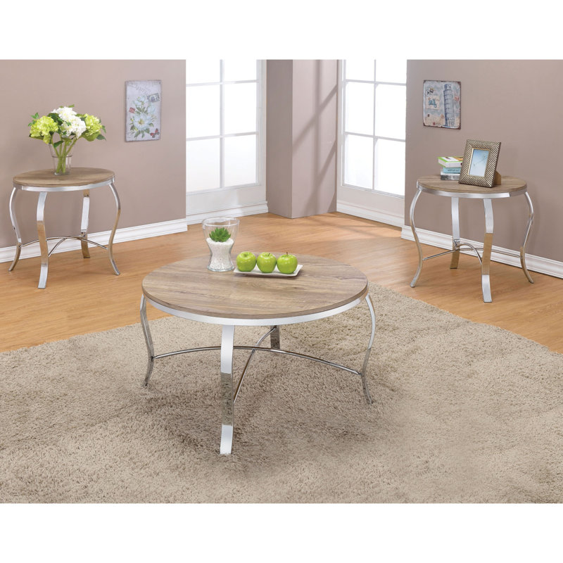 Ensemble de 3 pièces occasionnels en chêne clair patiné et chrome