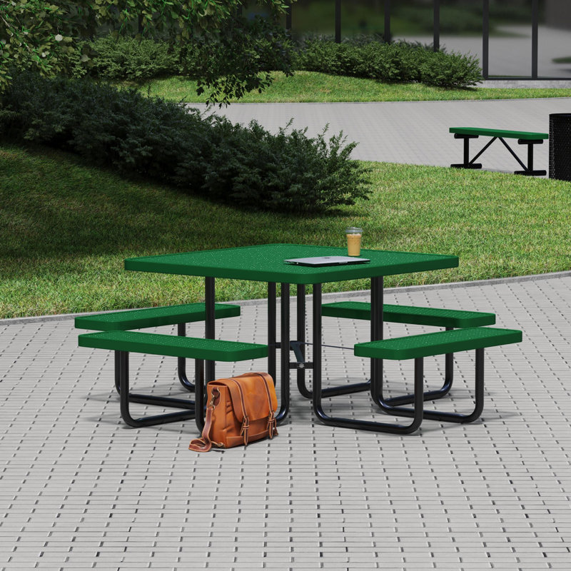 Leisure Craft 46" Square Outdoor Picnic Table with 4 Bench Seats, Green