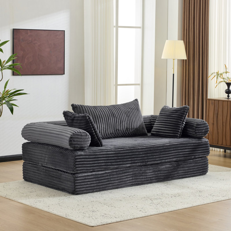 Boneless Modern Convertible Sleeper Sofa Stackable Corduroy Sofa Bed, Dark Gray