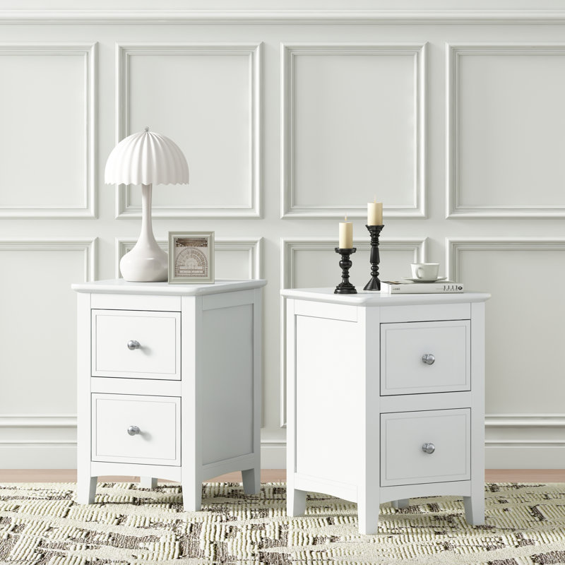  Table de chevet moderne, tables de chevet pour chambre à coucher et salon, rangement compact, blanc, ensemble de 2