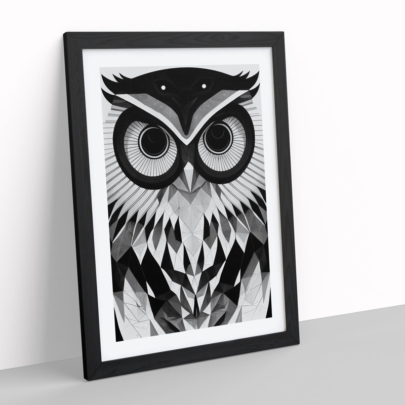 Owl Monochrome - Framed Print, Black, 64cm H x 46cm W x 2cm D