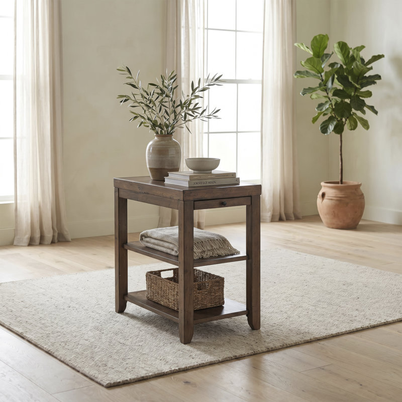Dominic Solid Wood End Table with Pull-Out Tray