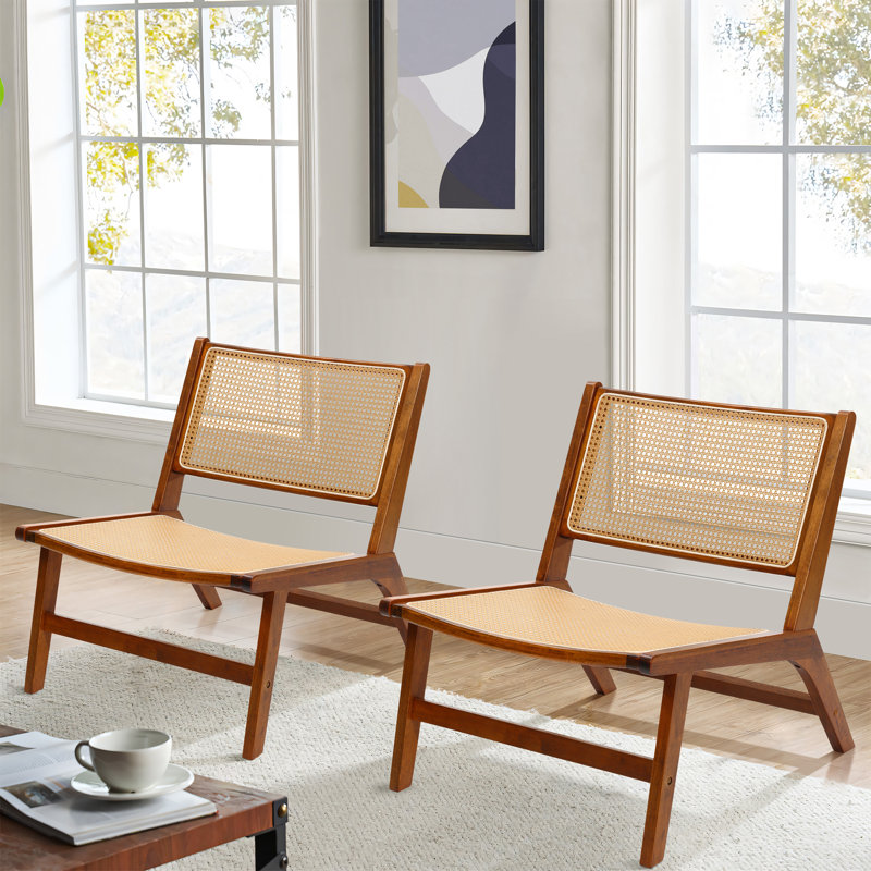 Calden Solid Wood and Rattan Accent Chair