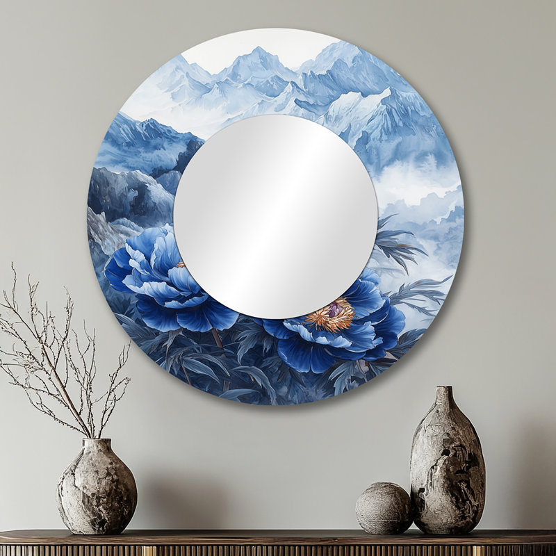 Peonies In The Distant Mountains I - Floral Wall Mirror Art - Printed On Metal, 29" x 29"