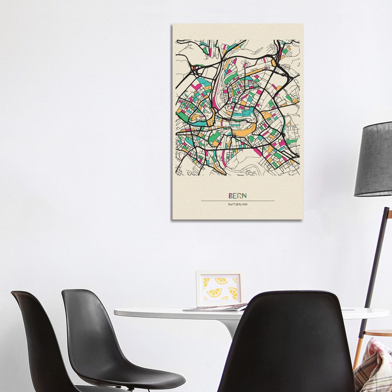 Bern, Switzerland Map 1 Piece Wrapped Canvas Wall Art, 101.6 cm H x 66.04 cm W x 1.91 cm D
