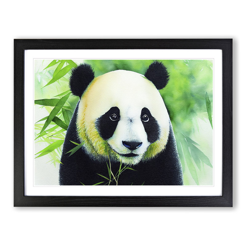 Watercolour Panda Vol.2 - Single Picture Frame Painting, 46cm H x 64cm W x 2cm D, Black