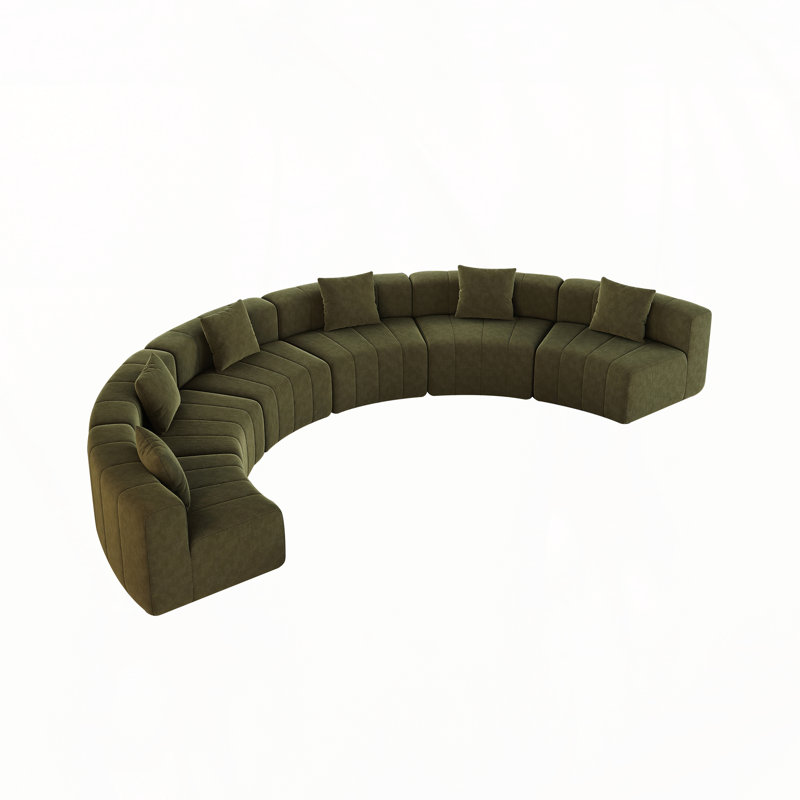 Canapé incurvé modulaire avec coussins, L 175 po, Chenille verte