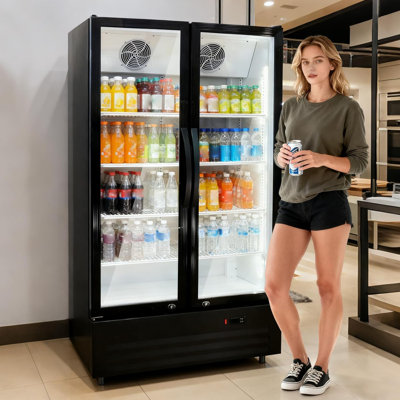 Heavy-Duty 45 Cu.ft Commercial Beverage Cooler with Dual Glass Doors - Adjustable Shelves, Customizable LED Lightbox & Frost-Free System for Restaurant, Bar, Convenience Store