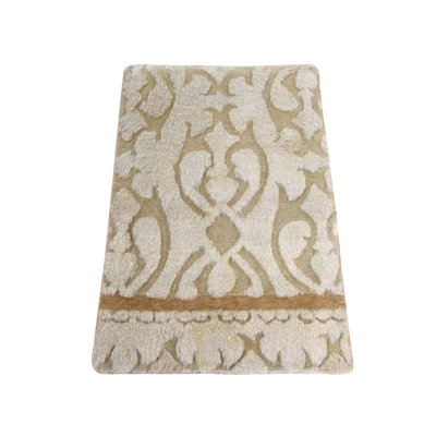 Tapis oriental beige, 2 pi x 3 pi 2 po, motif texturé haut et bas, laine naturelle non tissée, tapis oriental noué à la main