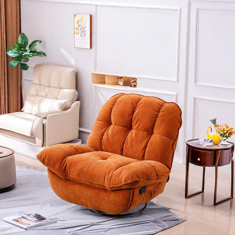 Mindil Upholstered Swivel Recliner, Orange