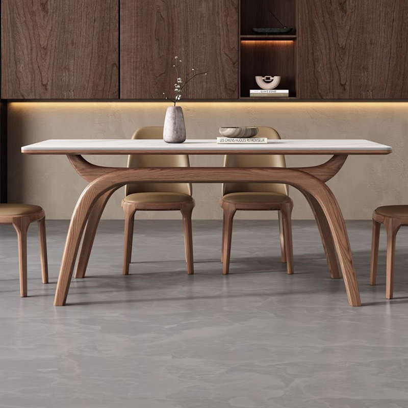 Simple white wax wood rock board dining table, 30.31"H x 70.86"L x 35.43"W