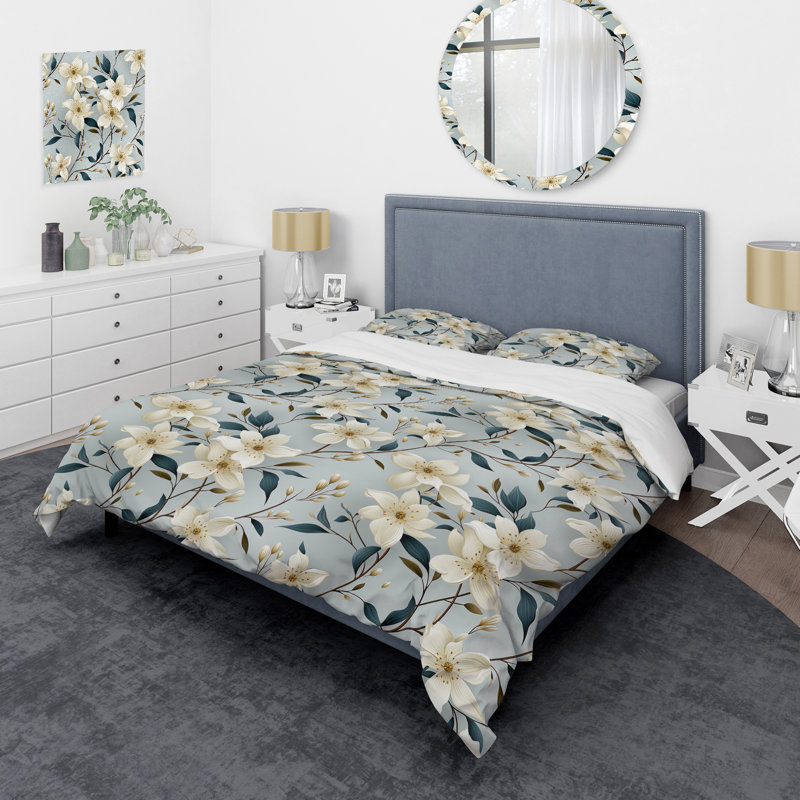 Ensemble de housse de couette Subtle Whispers II - Floral en microfibre, Housse de couette simple + 1 taie décorative stan