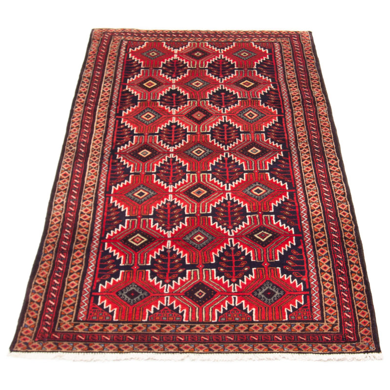 Tapis bleu marine en laine noué à la main de conception unique 4 pi 4 po x 8 pi nouvel âge Macaluso
