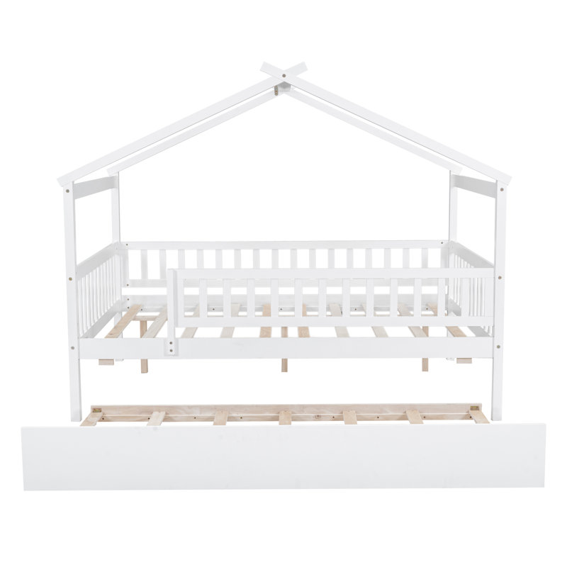 Zhayne Wooden House Bed with Trundle, Full, White