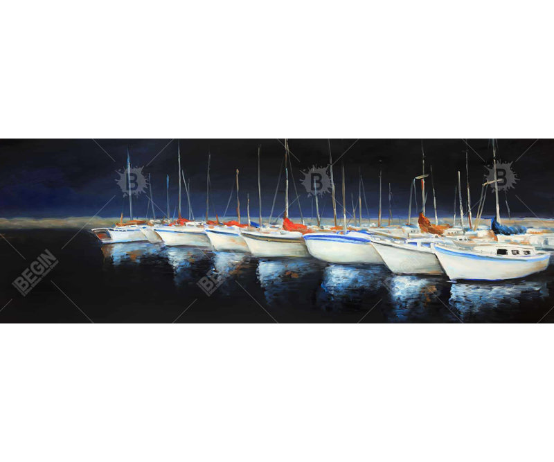 Bateaux de pêche à la marina - Toile encadrée, décoration intérieure, H 61,25 po x l 21,25 po