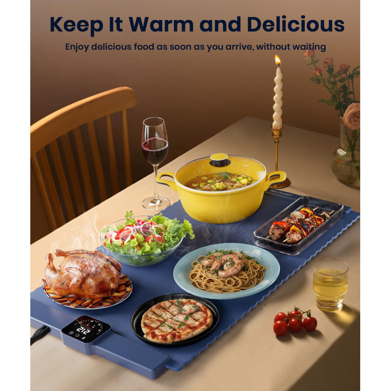 Electric Food Warming Mat - 6 Temperature Settings, Waterproof & Dishwasher Safe Heating Tray For Parties