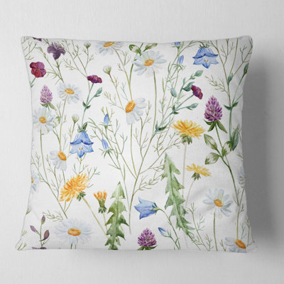 Wildflowers Chamomile and Clover Bell III Square Pillow Cover & Insert
