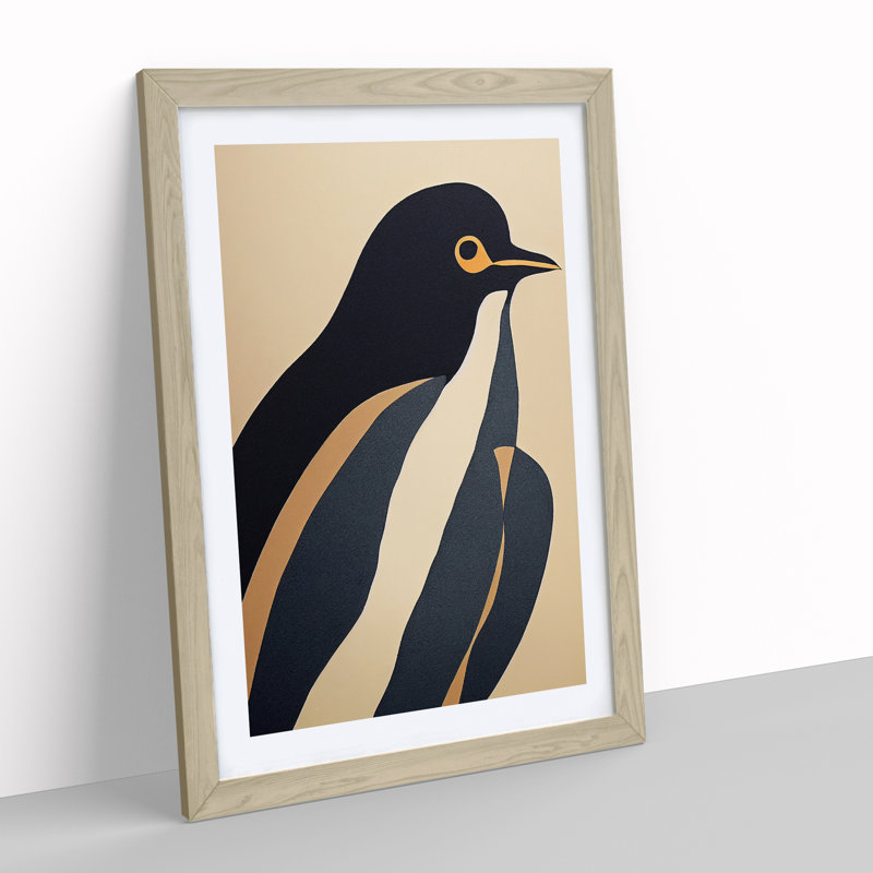 Penguin Abstract No.1 - Wall Art, White, 64cm H x 46cm W, Oak Frame