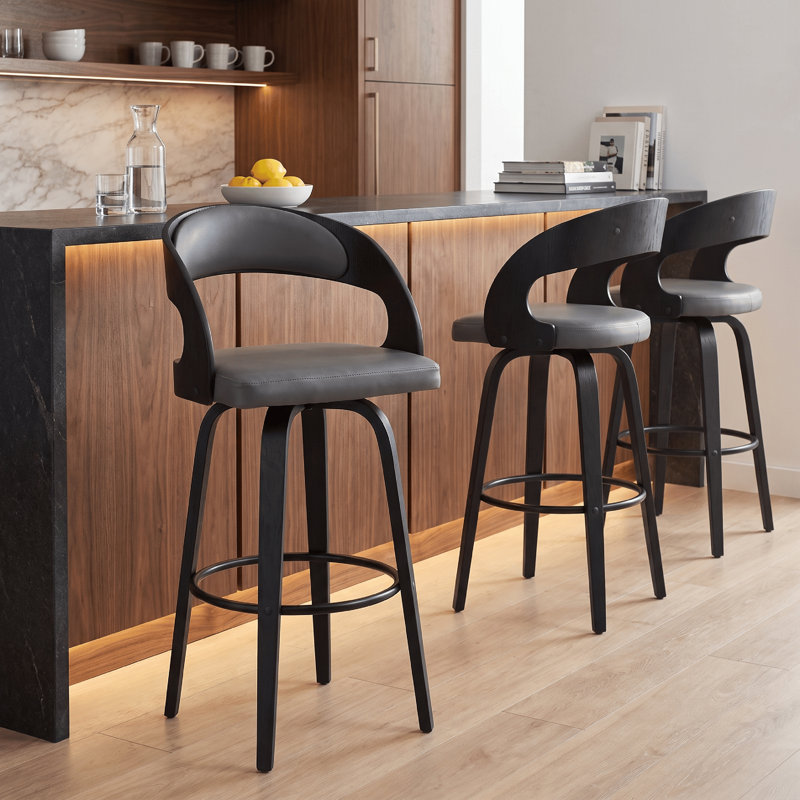 Tabouret de bar pivotant Pensacola, Noir, Gris, Tabouret de bar (siège d'une hauteur de 30 po)