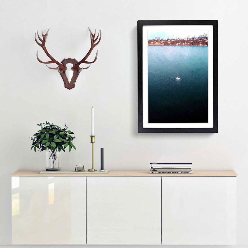 Boat Sailing in Sausalito California - Picture Frame Painting Print, Black Framed, 36cm H x 27cm W x 2cm D