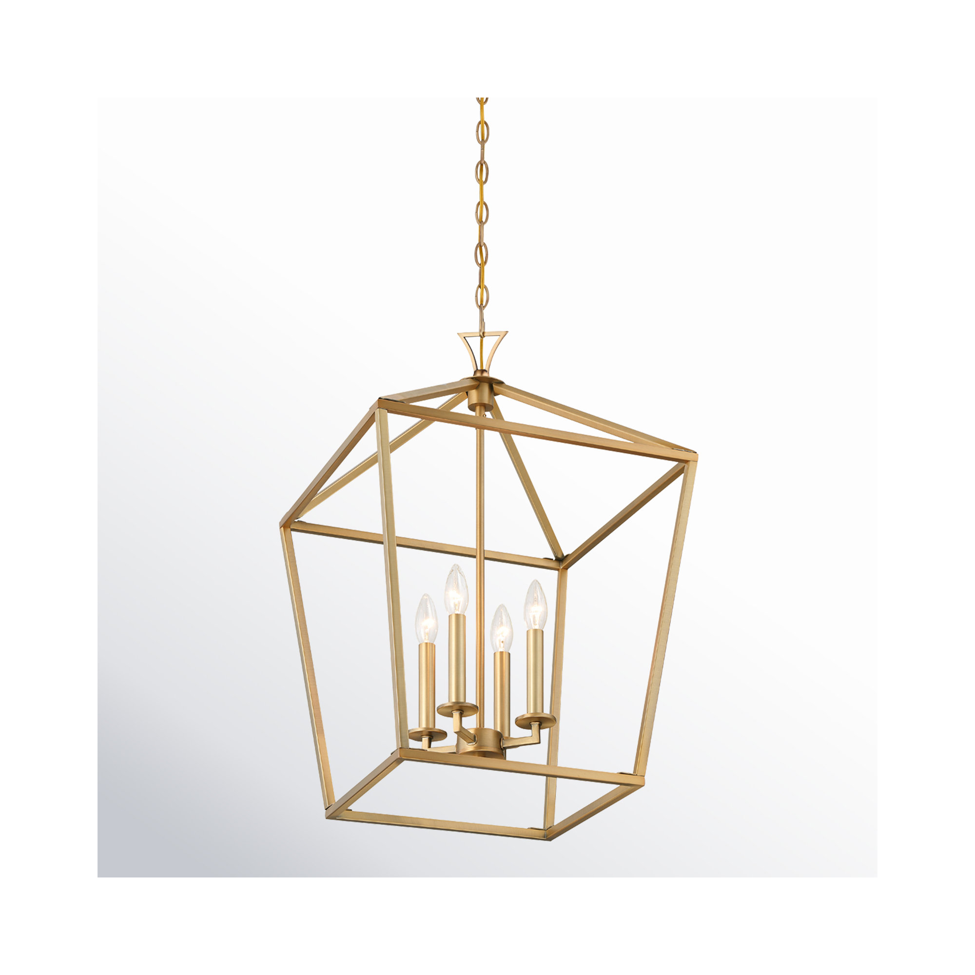 Hastings 4 - Light Lantern Geometric Chandelier, Warm Brass