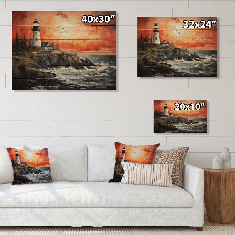 Phare guidant le pointillisme II sur bois, H 10 po x l 20 po x P 0,78 po