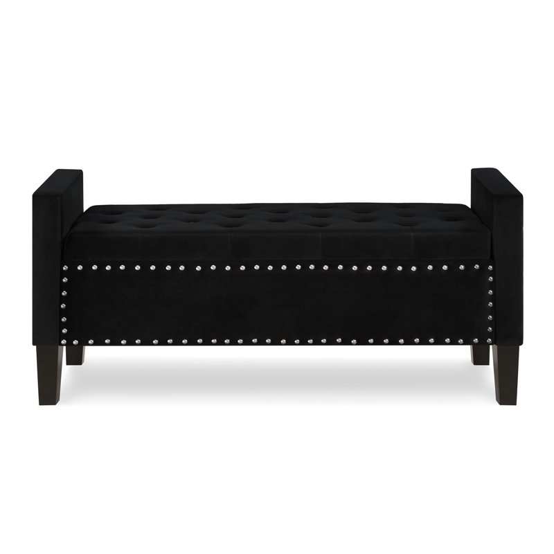 Banc rembourré capitonné avec rangement à boutons et garniture cloutée, siège de salon rembourré avec accoudoirs, banc de lit