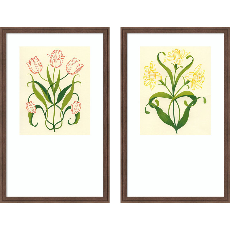 "Spring Deco I & II" par Grace Popp, impressions murales encadrées, 20x32, Florence Medium Brown