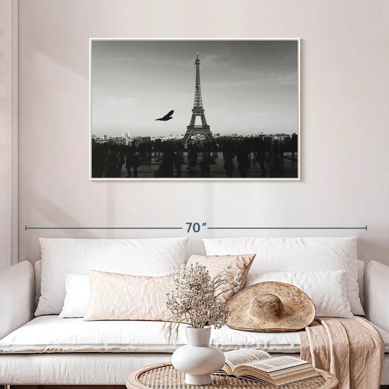 Couvert Tour Eiffel, 43 po x 29 po, Cadre flottant blanc