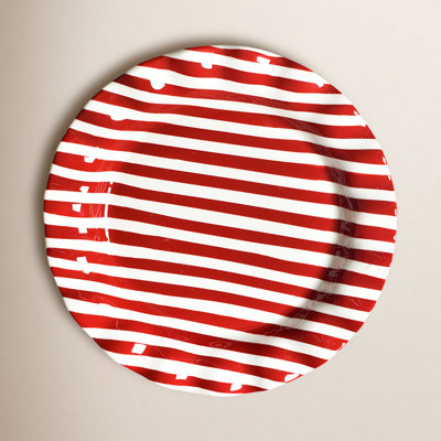 Red Stripe Drop Ruffle Dinner Plate