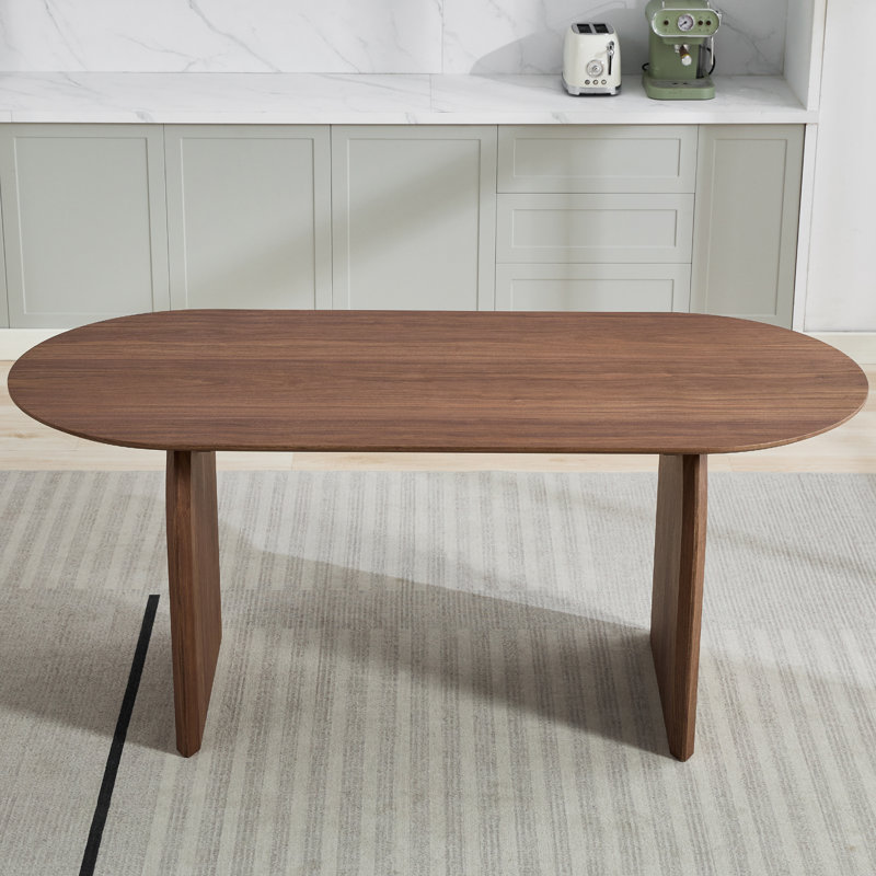 70.86'' Oval Dining Table With Double Pedestal, Modern Dining Table For Dining Room/Kitchen, Walnut