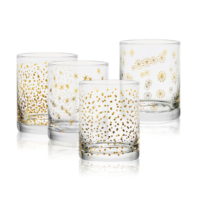 Gold and Silver Patterned Double Old Fashioned Glasses Set of 4