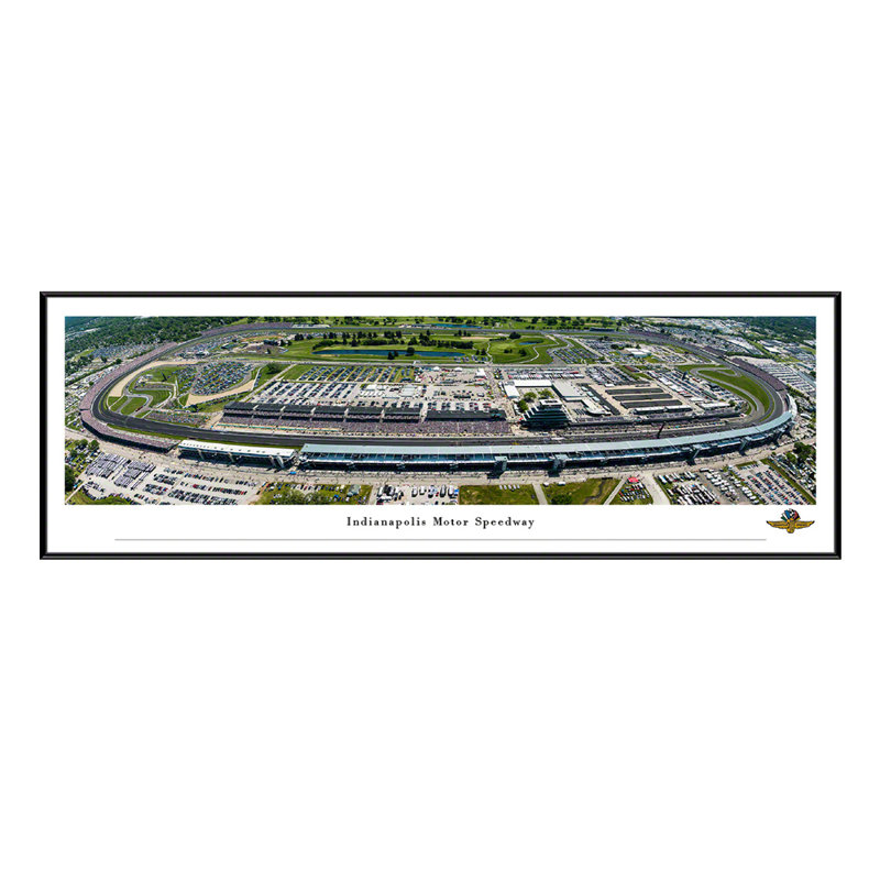 Impression panoramique d'Indianapolis Motor Speedway, H 13,75 po x l 40,25 po, Cadre standard noir
