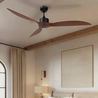 65" High-Airflow Solid Wood Ceiling Fan with Remote 6-Speed, Silent DC Motor Black Wood Ceiling Fan without Light Kit Modern Farmhouse Great/Living Room