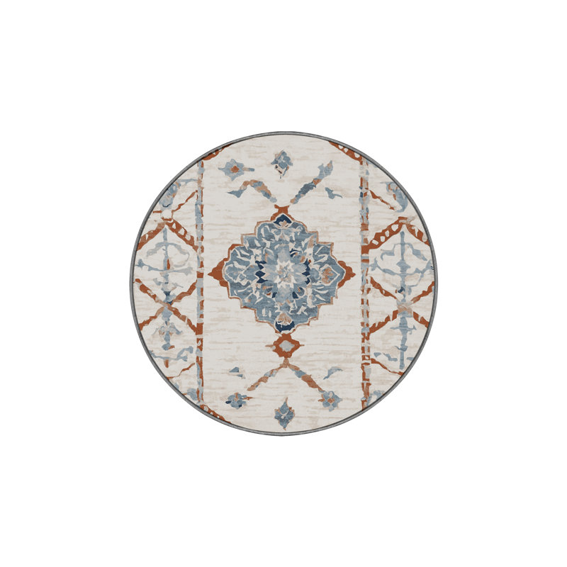 Machine Washable Gray Area Rug, Round 5'