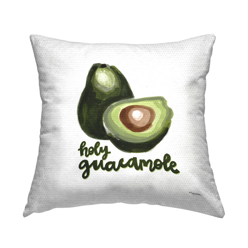 Coussin d'extérieur rigolo avec impression amusante «Saint Guacamole» par Molly Mattin